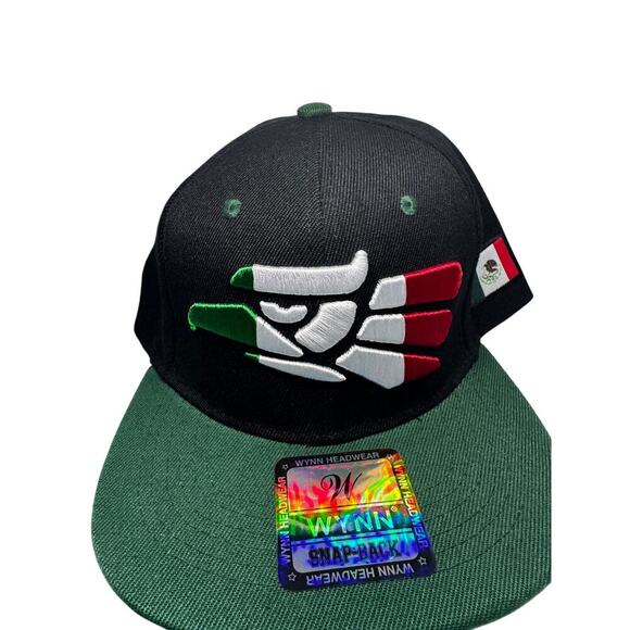 Mexico Flag Eagle Snapback Hat – Wynn Headwear Black/Green Cap - Picture 1 of 3